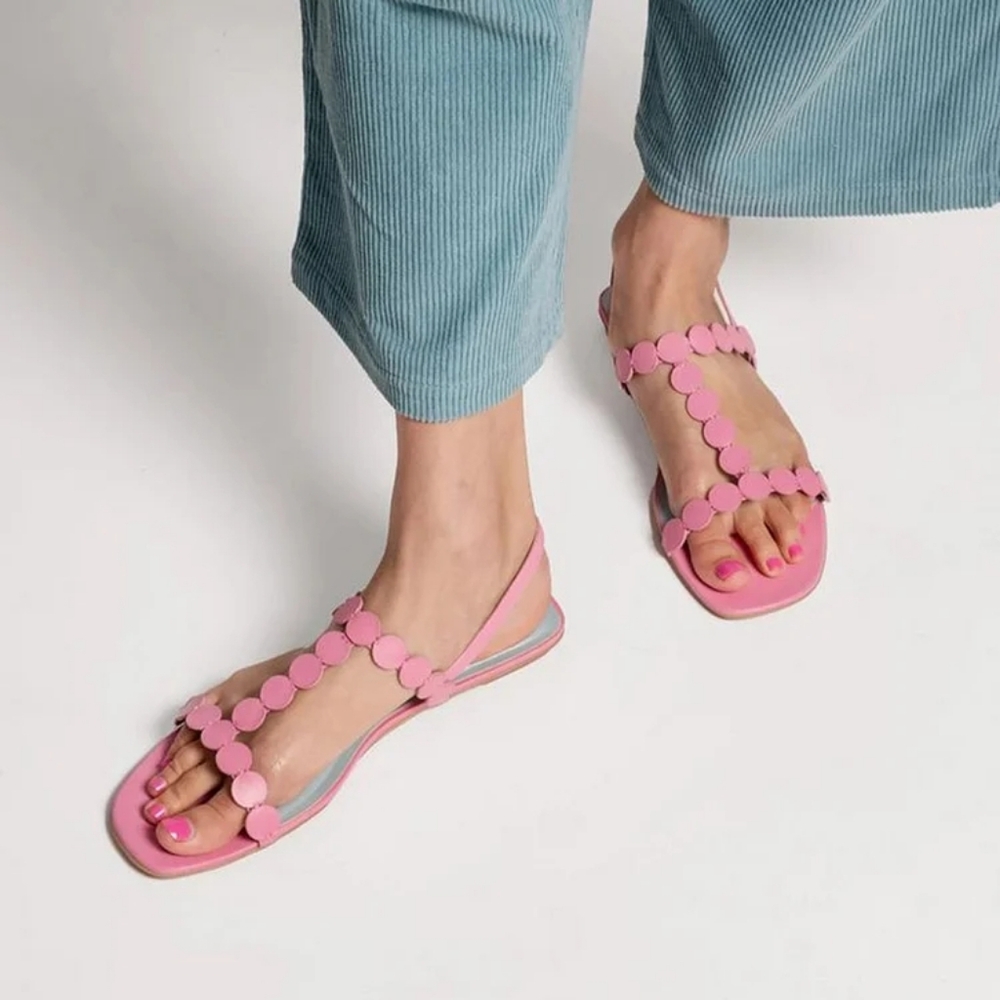 Frances Valentine Kiki Leather Mini Dot T-Strap Sandals In Pink